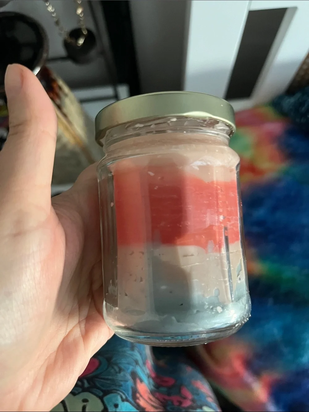 Layered Scented homemade soy candle- Pink, Coral & Light Blue